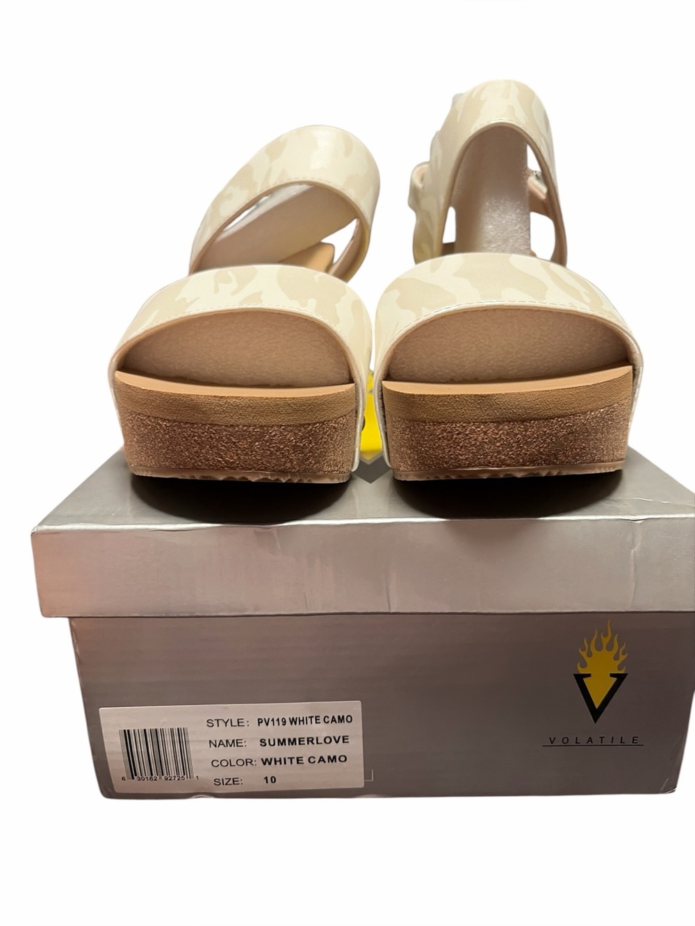 NIB Volatile Summerlove White Camo Platform Sandals Size 10